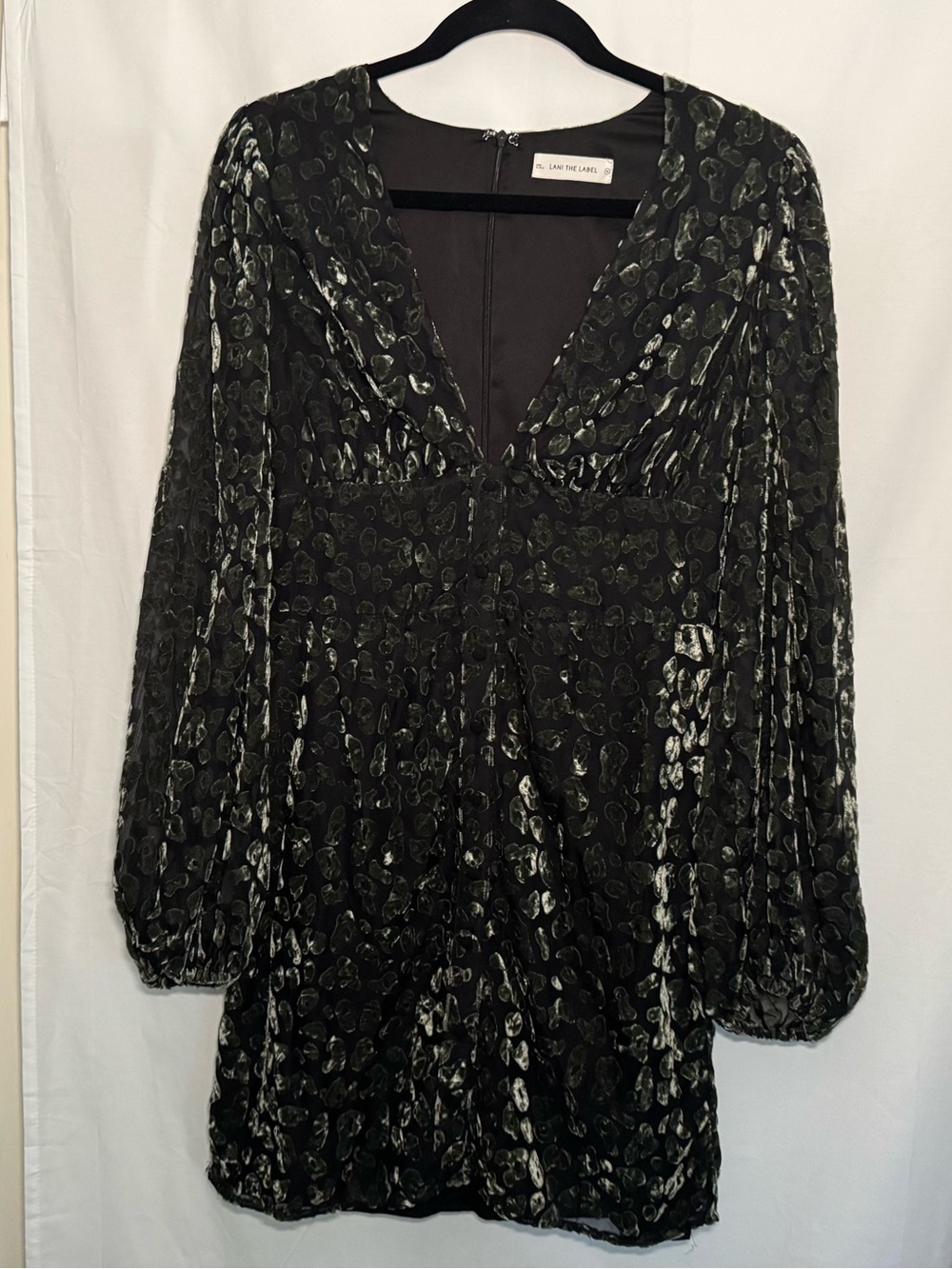 Lani The Label Burnout Velvet Metallic Mini Dress Black Green V-Neck Holiday M